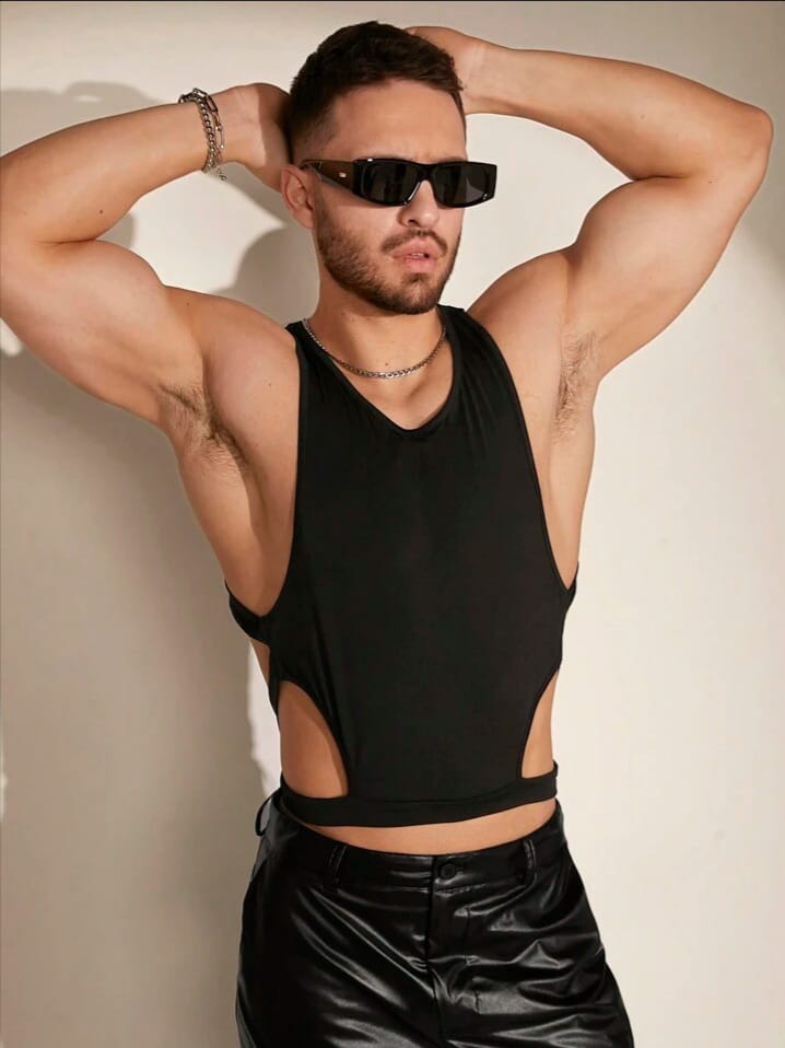 Bonga Boys Mans Knitted Cross Back Casual Sleeveless Rave OutFit  Tank Top